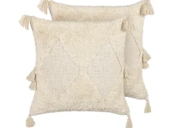 Conjunto De 2 Almofadas Tufadas Em Algodao Creme 45 X 45 Cm Avium