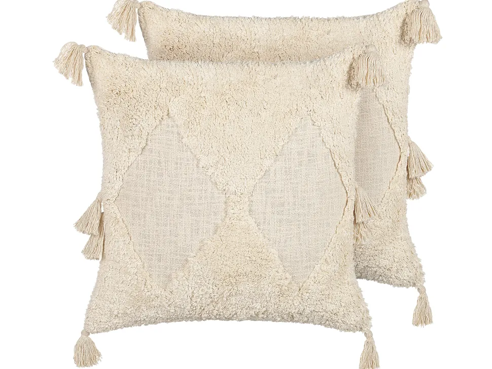 Conjunto De 2 Almofadas Tufadas Em Algodao Creme 45 X 45 Cm Avium