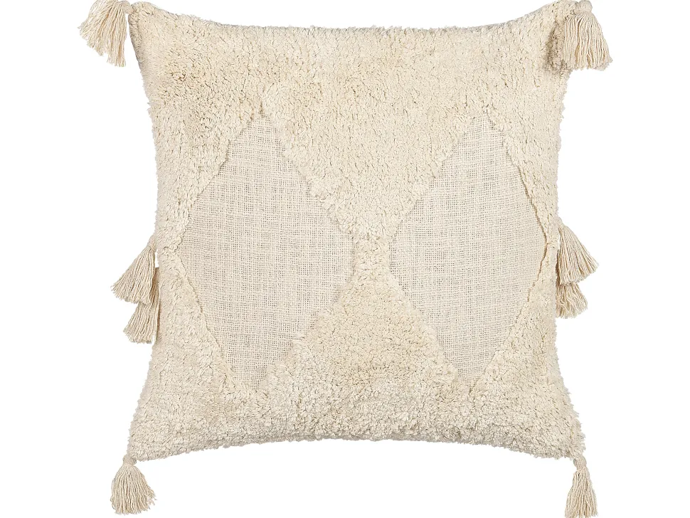 Conjunto De 2 Almofadas Tufadas Em Algodao Creme 45 X 45 Cm Avium