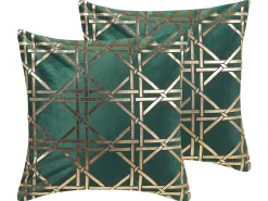 Conjunto De 2 Almofadas Verdes Com Dourado 45 X 45 Cm Cassia