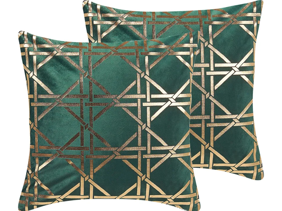 Conjunto De 2 Almofadas Verdes Com Dourado 45 X 45 Cm Cassia