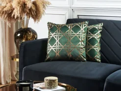 Conjunto De 2 Almofadas Verdes Com Dourado 45 X 45 Cm Cassia