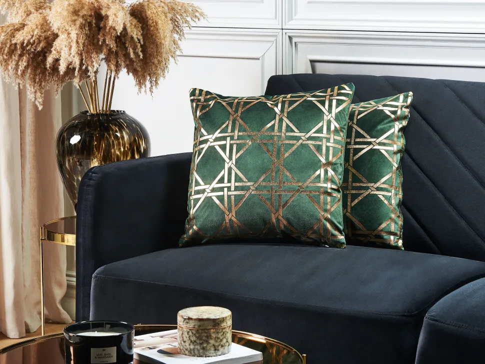 Conjunto De 2 Almofadas Verdes Com Dourado 45 X 45 Cm Cassia