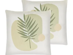Conjunto De 2 Almofadas Verde E Creme 45 X 45 Cm Microsorum