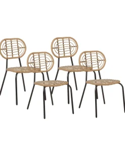 Conjunto De 4 Cadeiras De Jardim Em Rattan Cor Natural Pratello