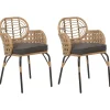 Conjunto De 2 Cadeiras De Jardim Em Rattan Cor Natural Com Almofadas Pratello