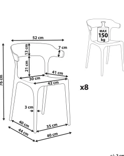 Conjunto De 8 Cadeiras De Jantar Cinzentas Escuras Gubbio
