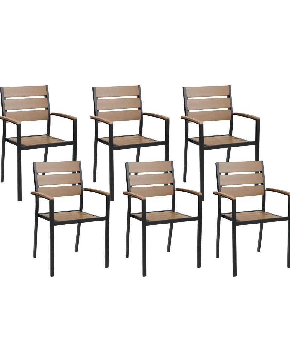 Conjunto De 6 Cadeiras De Jardim Castanhas Claras E Pretas Vernio