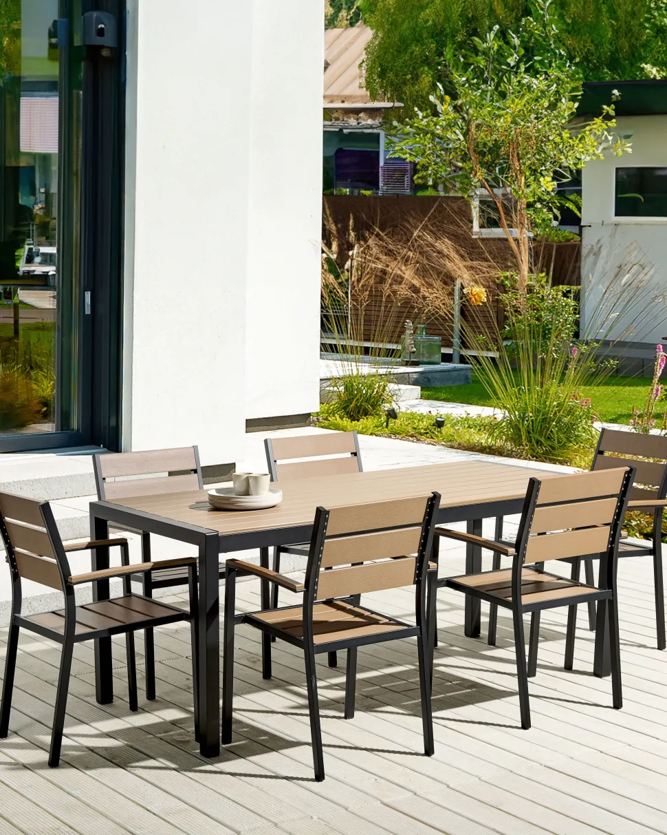 Conjunto De 6 Cadeiras De Jardim Castanhas Claras E Pretas Vernio
