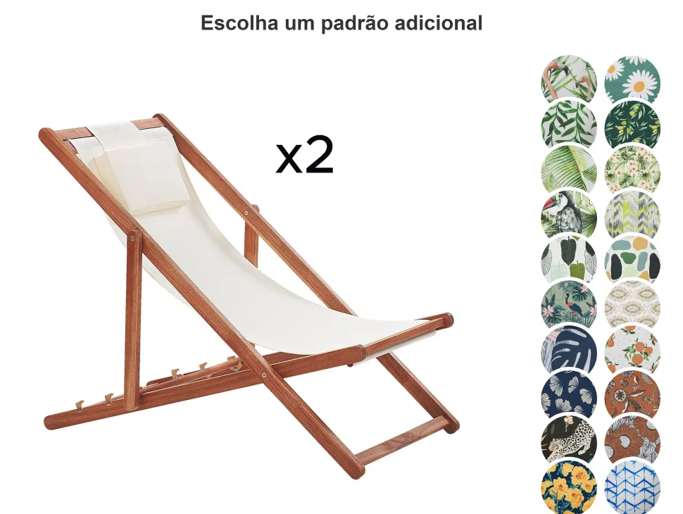 Conjunto De 2 Cadeiras De Jardim Com 2 Tecidos A Escolha Em Madeira Escura Avellino