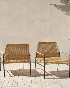 Conjunto De 2 Cadeiras De Jardim Em Rattan Natural Prasimo