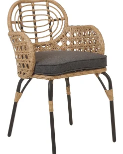 Conjunto De 4 Cadeiras De Jardim Em Rattan Cor Natural Com Almofadas Pratello