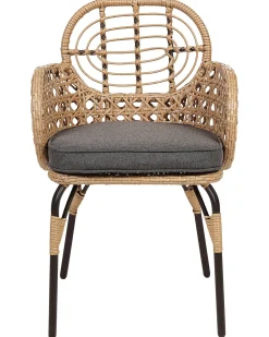 Conjunto De 4 Cadeiras De Jardim Em Rattan Cor Natural Com Almofadas Pratello