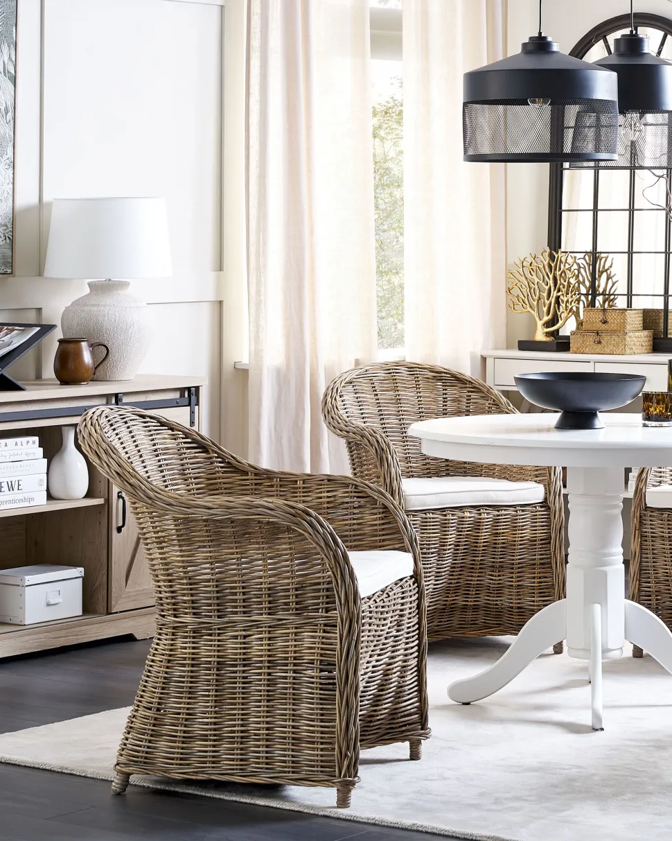 Conjunto De 2 Cadeiras De Jardim Em Rattan Cor Natural Susua