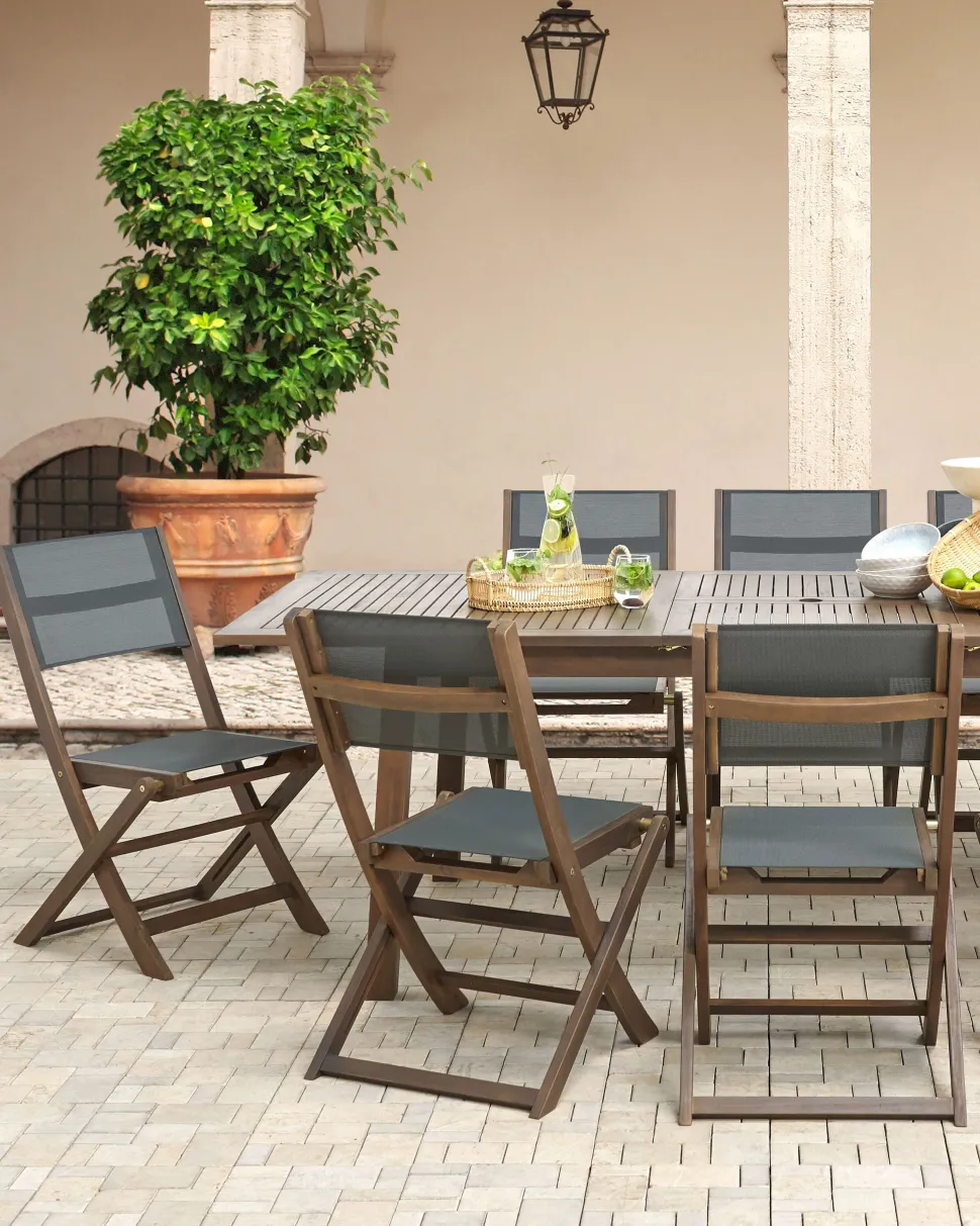 Conjunto De 2 Cadeiras De Jardim Dobraveis Em Madeira De Acacia Escura Cesana