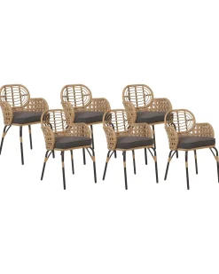 Conjunto De 6 Cadeiras De Jardim Em Rattan Cor Natural Com Almofadas Pratello