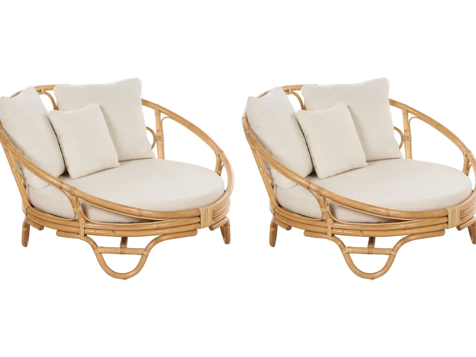 Conjunto De 2 Camas De Jardim Em Rattan Natural Rossano