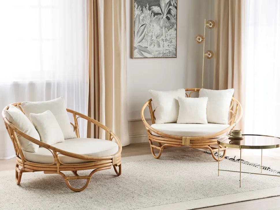 Conjunto De 2 Camas De Jardim Em Rattan Natural Rossano