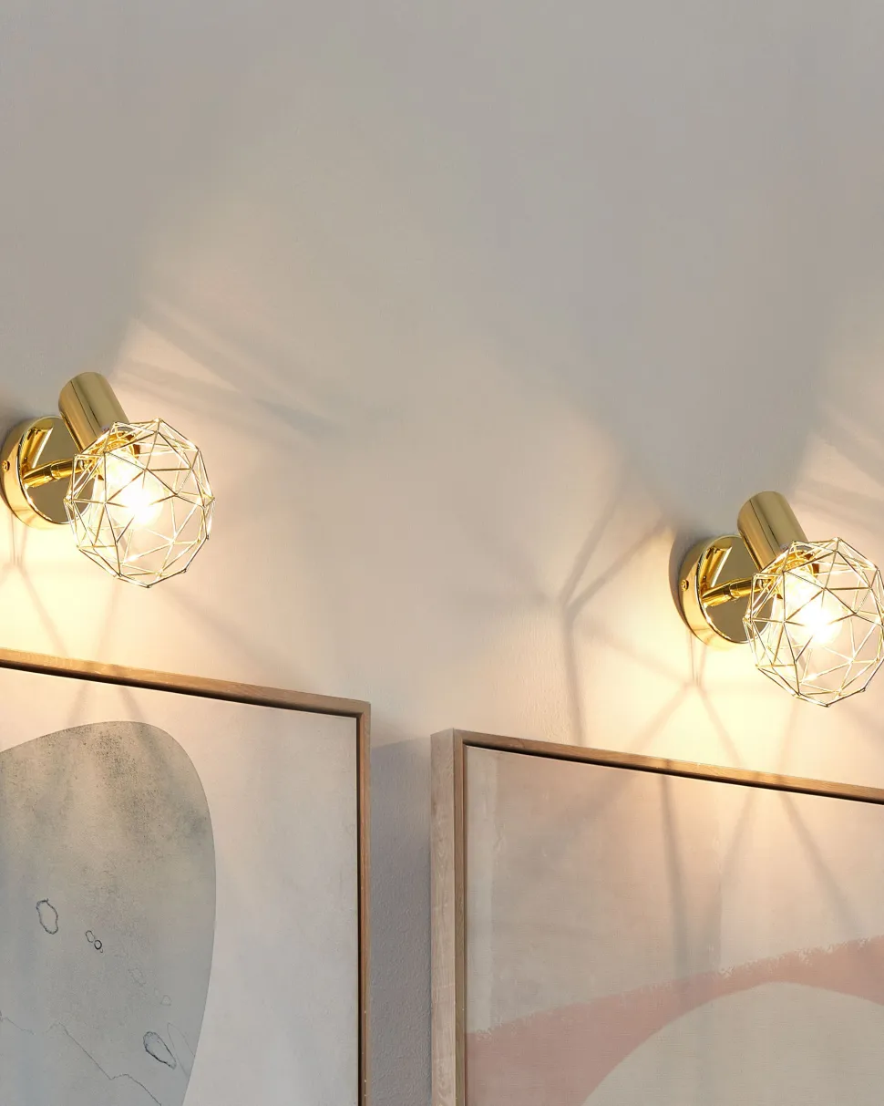 Conjunto De 2 Candeeiros De Parede Dourados Chenab