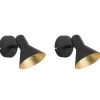 Conjunto De 2 Candeeiros De Parede Em Metal Preto E Dourado Mersey I