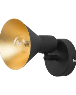 Conjunto De 2 Candeeiros De Parede Em Metal Preto E Dourado Mersey I