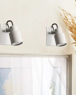 Conjunto De 2 Candeeiros De Parede Em Metal Branco Bonte