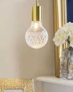 Conjunto De 2 Candeeiros De Teto Em Vidro Transparente E Dourado Anza