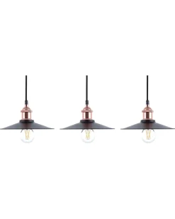 Conjunto De 3 Candeeiros Suspensos De Metal Preto E Cor De Cobre Swift S