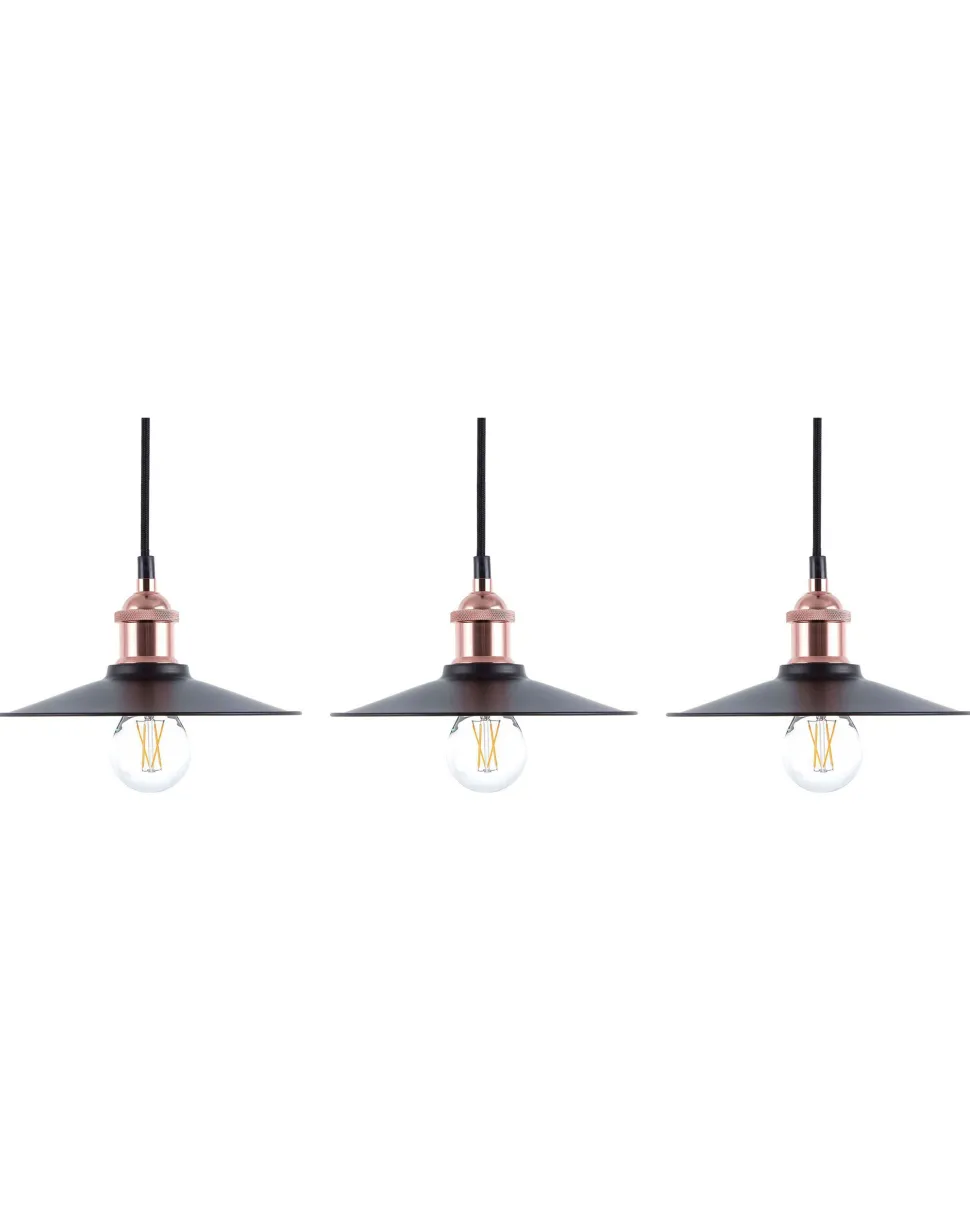 Conjunto De 3 Candeeiros Suspensos De Metal Preto E Cor De Cobre Swift S