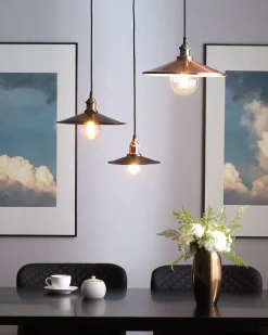 Conjunto De 3 Candeeiros Suspensos De Metal Preto E Cor De Cobre Swift S