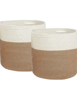 Conjunto De 2 Cestos De Algodao Creme E Branco Ardesen