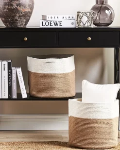 Conjunto De 2 Cestos De Algodao Creme E Branco Ardesen