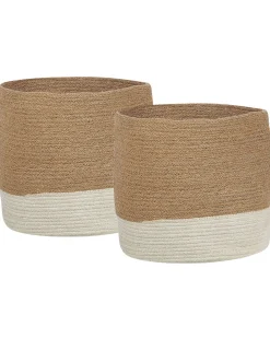 Conjunto De 2 Cestos De Juta Creme E Branco Bulanik