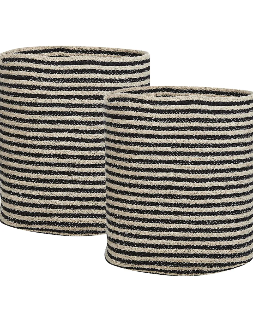 Conjunto De 2 Cestos Em Algodao Creme E Preto Yerkoy