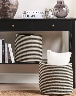 Conjunto De 2 Cestos Em Algodao Creme E Preto Yerkoy