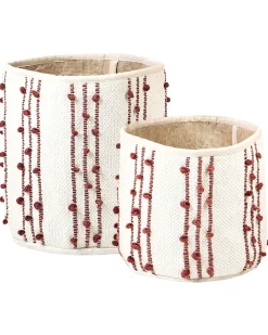 Conjunto De 2 Cestos Em Algodao Creme E Vermelho Khel