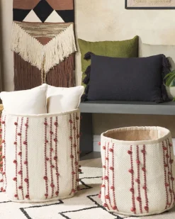 Conjunto De 2 Cestos Em Algodao Creme E Vermelho Khel