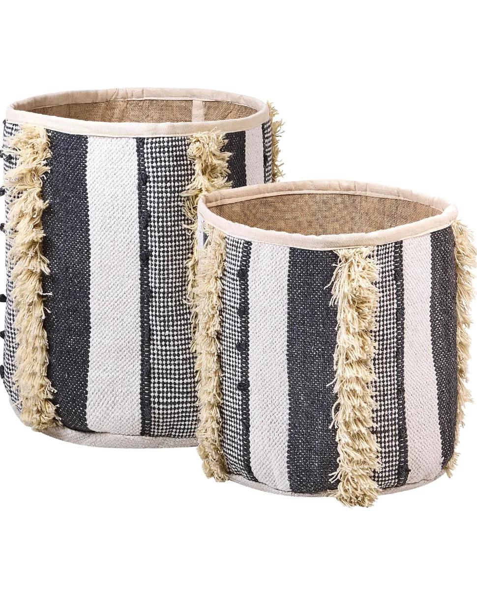 Conjunto De 2 Cestos Em Algodao Creme E Cinzento Kotkai