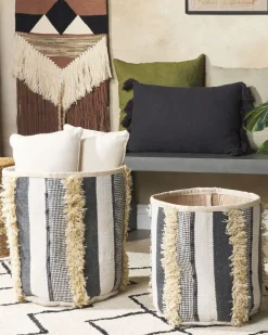 Conjunto De 2 Cestos Em Algodao Creme E Cinzento Kotkai
