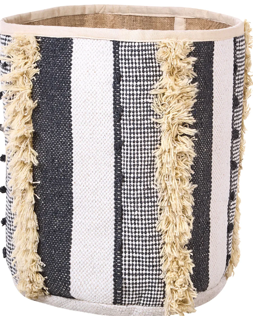 Conjunto De 2 Cestos Em Algodao Creme E Cinzento Kotkai