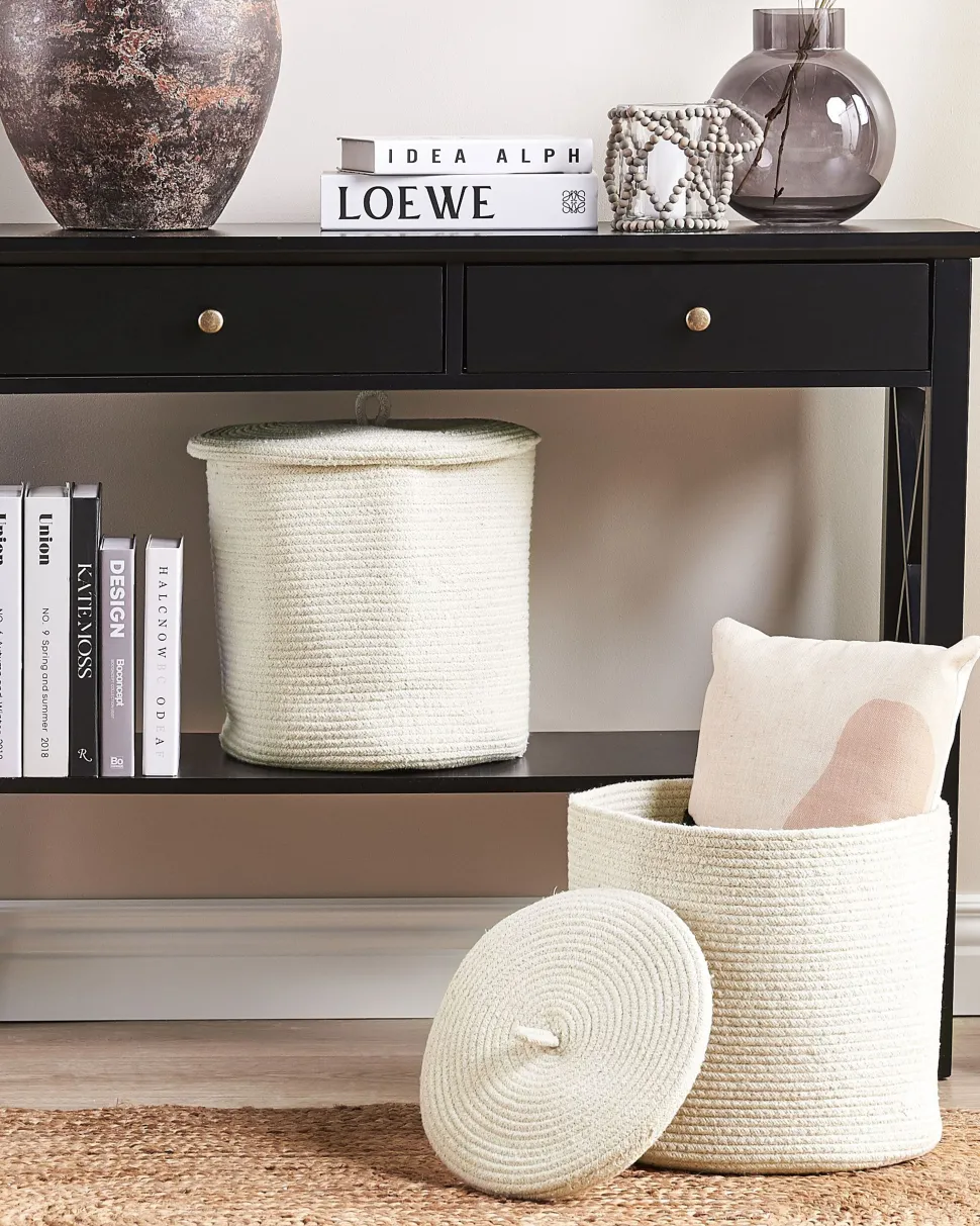 Conjunto De 2 Cestos Em Algodao Branco Silopi