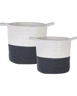 Conjunto De 2 Cestos Em Algodao Branco E Preto Pazha