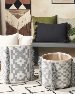 Conjunto De 2 Cestos Em Algodao Branco E Cinzento Kalai