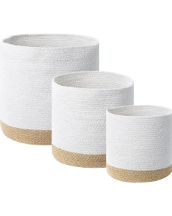 Conjunto De 3 Cestos Em Algodao Branco E Creme Basima