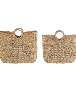 Conjunto De 2 Cestos Em Fibra De Jacinto De Agua Cor Natural Pompano