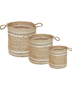 Conjunto De 3 Cestos Em Juta Natural E Creme Zhob