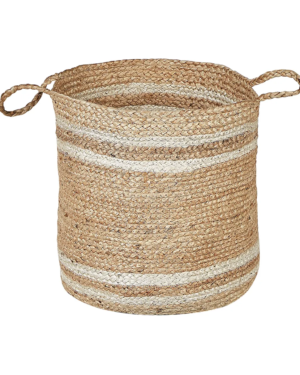 Conjunto De 3 Cestos Em Juta Natural E Creme Zhob