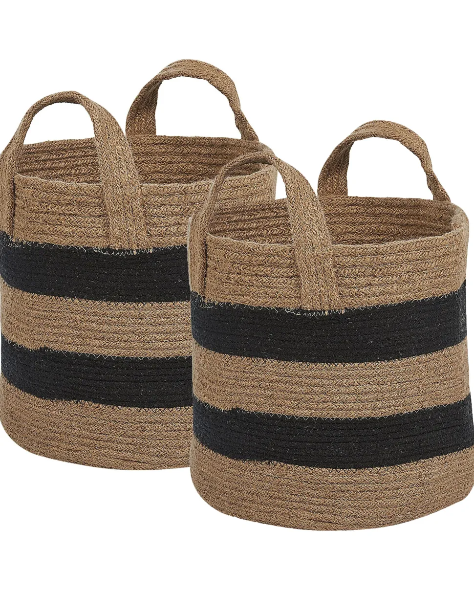 Conjunto De 2 Cestos Em Juta Creme E Preta Gerede