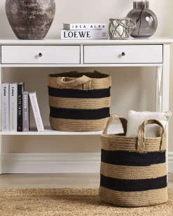 Conjunto De 2 Cestos Em Juta Creme E Preta Gerede