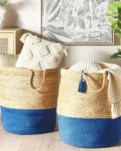 Conjunto De 2 Cestos Em Juta Azul Marinho E Creme Gajar